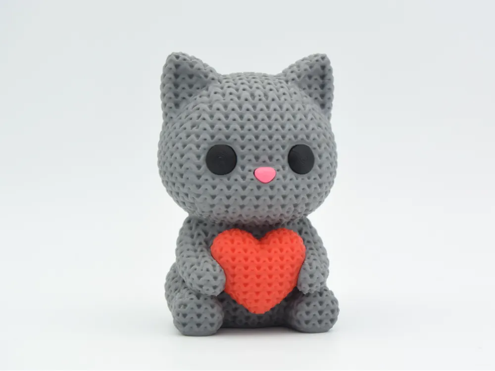 🐱 Chat avec cœur effet tricot – Impression 3D