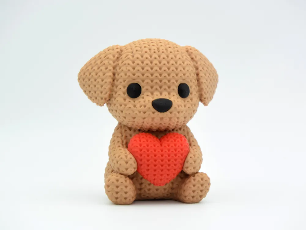 🐶 Chien avec cœur effet tricot – Impression 3D